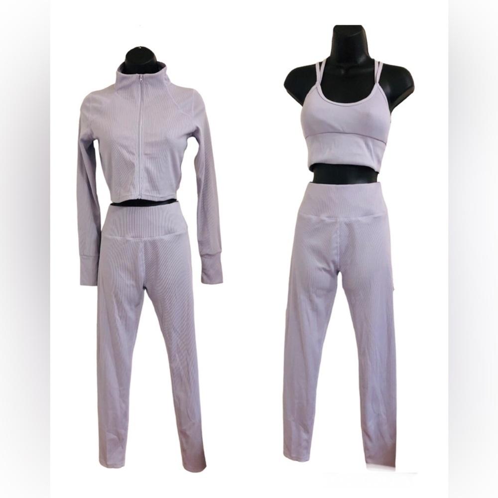 3piece periwinkle crop jacket racerback sports bra leggings‎ active set size S - Picture 2 of 16
